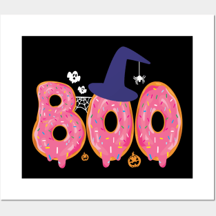 Funny Boo Donut Halloween Shirt With Spiders And Witch Hat Posters and Art